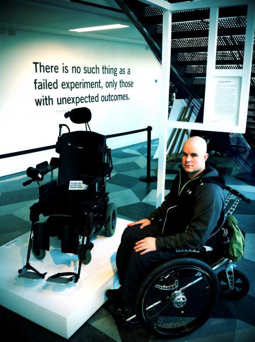 mark-with-christopher-reeves-chair-at-fail-better-exhibition